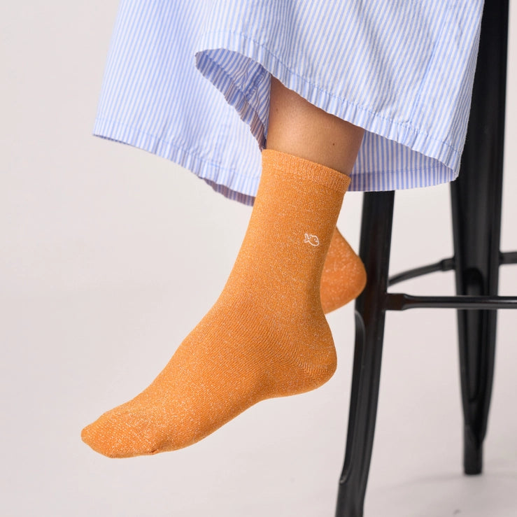 Solid Combed Cotton Sparkly Socks, Orange