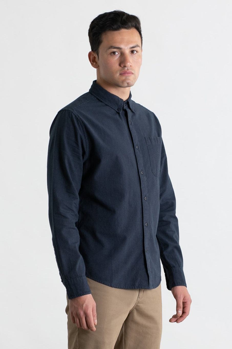 Sutton Slim Shirt in Navy Dobby