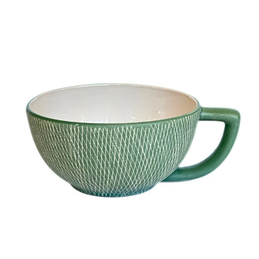 Crosshatch Stoneware Latte Mug, Jade