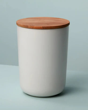 Stoneware + Acacia Container, XXL, White
