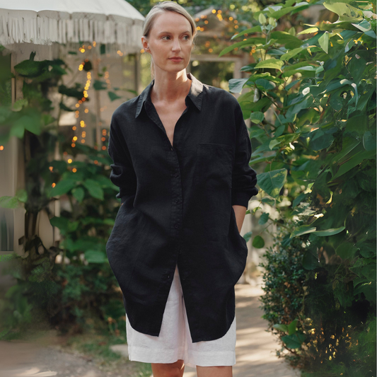 Black Linen Rondo Shirt