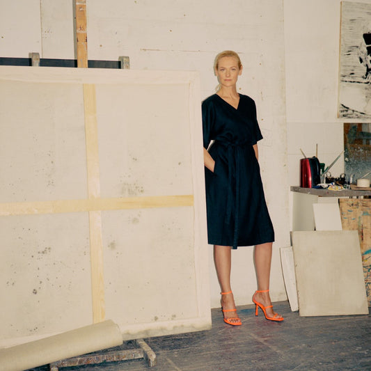 Black Linen Vine Dress, One Size