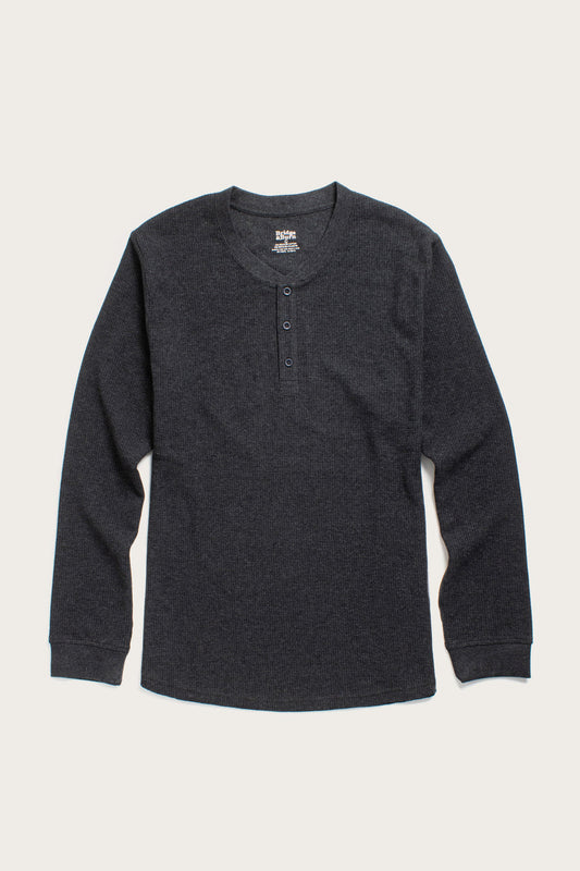 Recycled Waffle Henley Shirt in Charcoal Melange