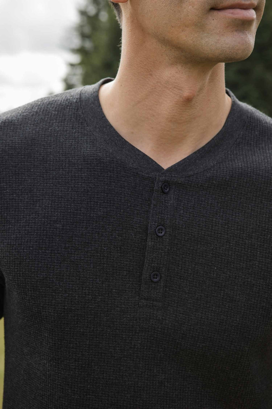 Recycled Waffle Henley Shirt in Charcoal Melange