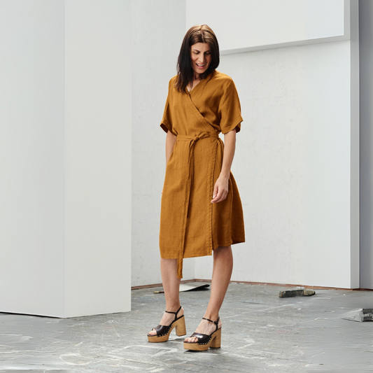 Bronze Linen Vine Dress, One Size