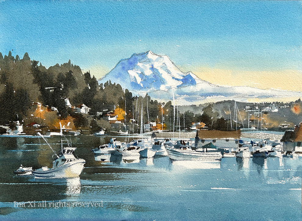 "Clear Morning in Gig Harbor" Woodblock, 11x14