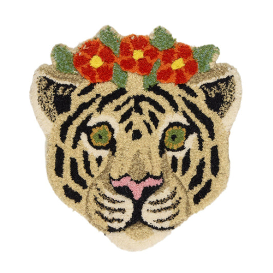 Floral White Tiger Head Rug