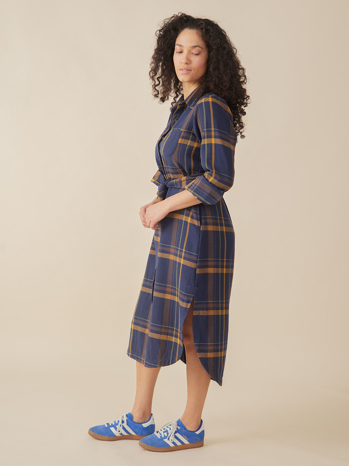 Sutton Shirtdress, Navy Yellow Plaid