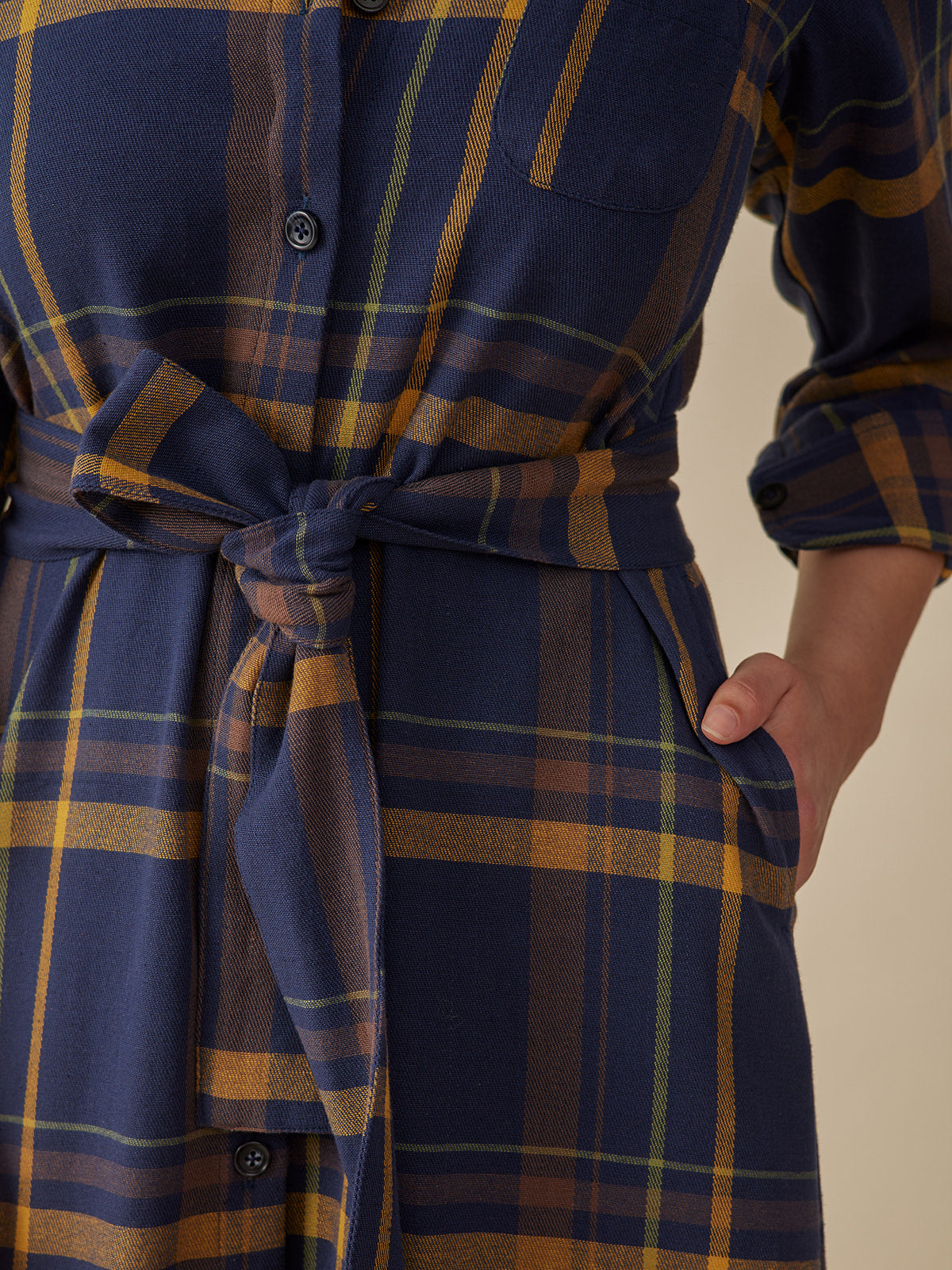 Sutton Shirtdress, Navy Yellow Plaid