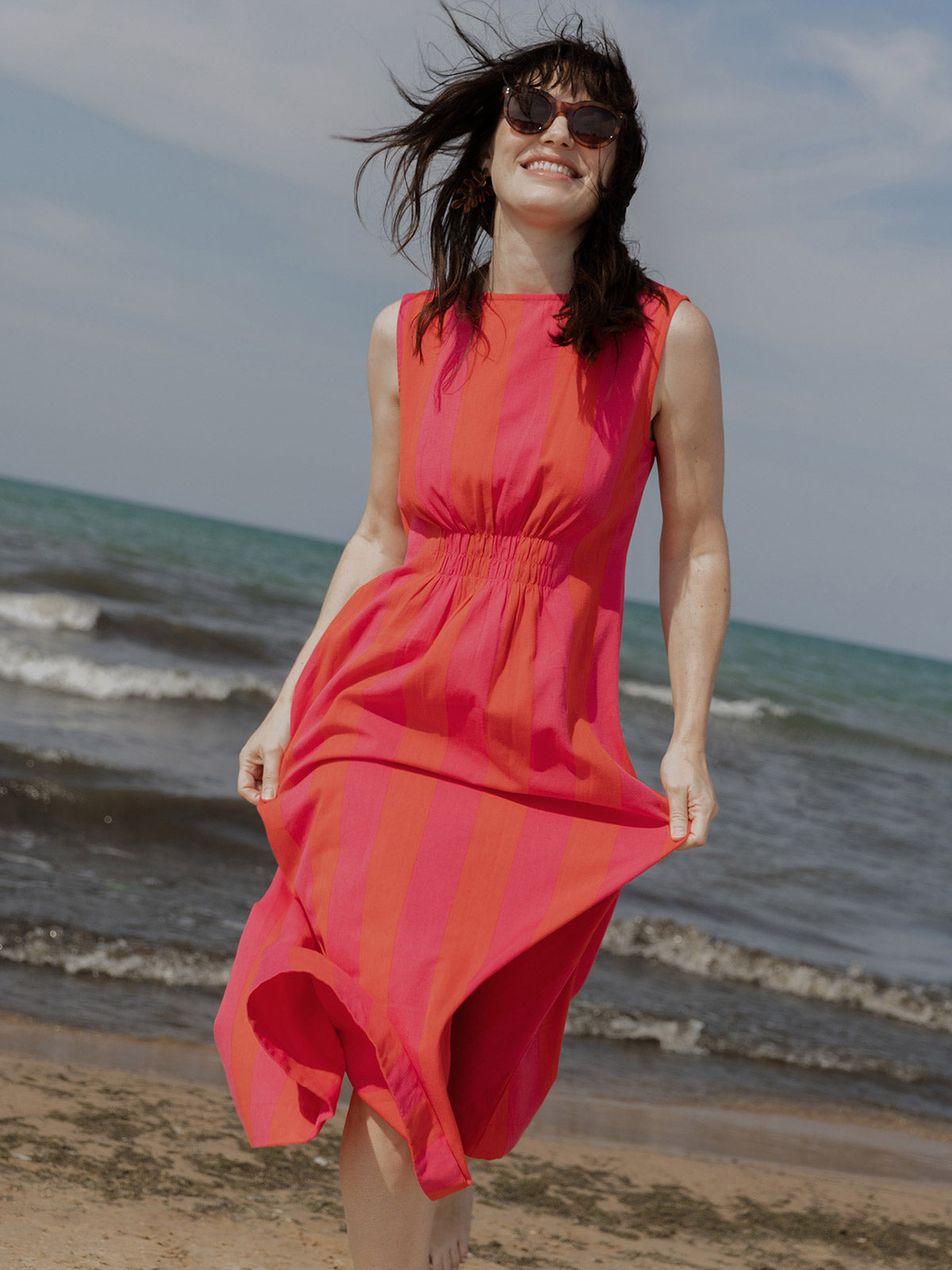 Artsy Traveler Midi Dress - Pink/Red