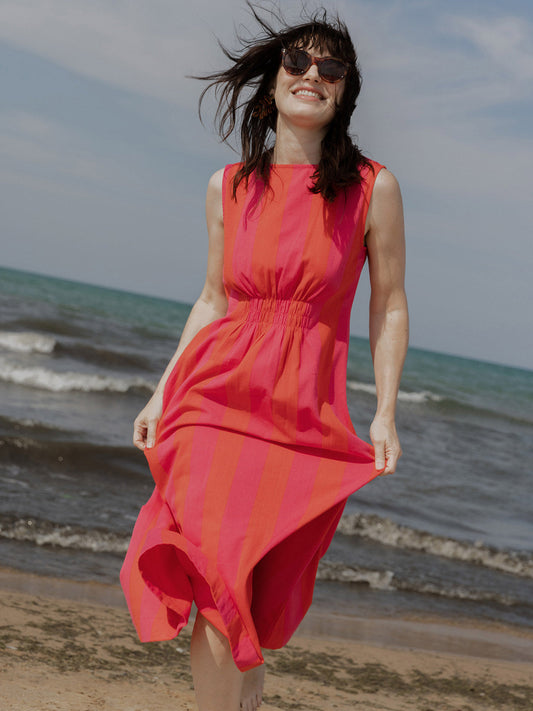Artsy Traveler Midi Dress - Pink/Red