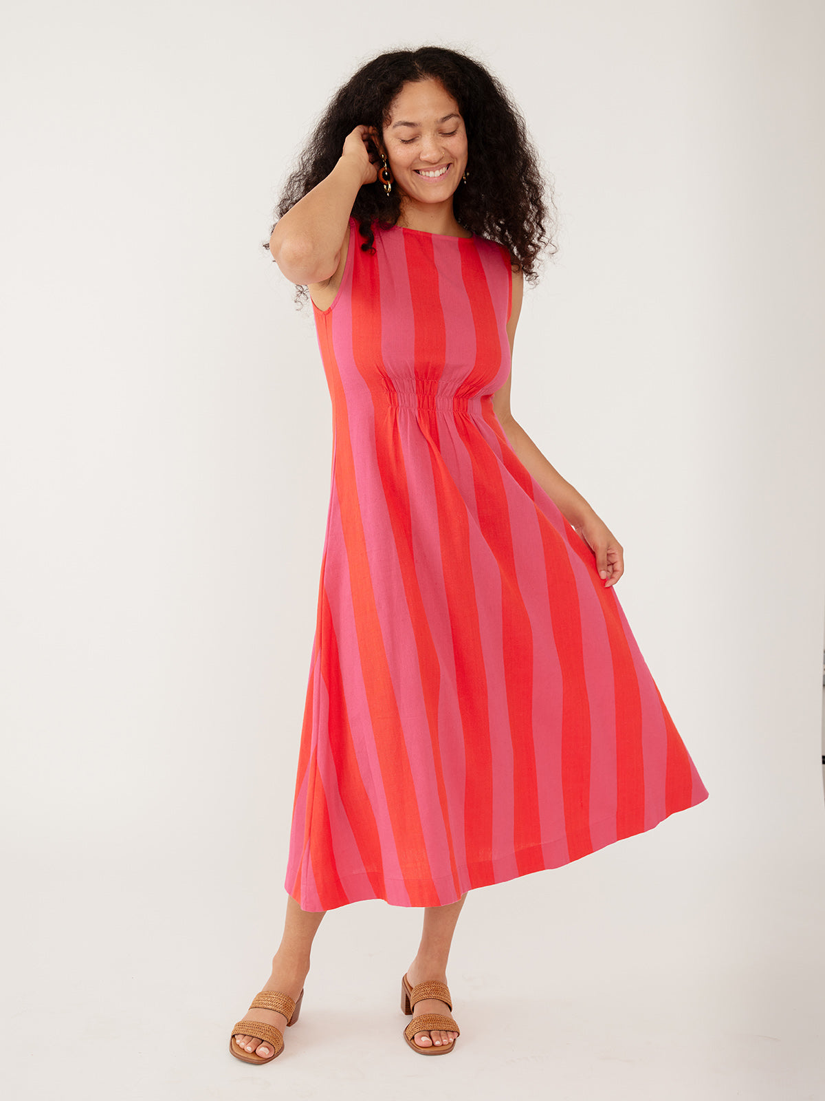 Artsy Traveler Midi Dress - Pink/Red