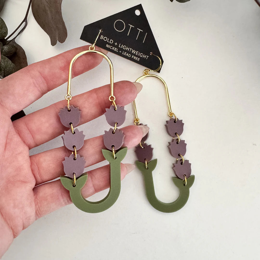 Botanical Acrylic Earrings, Lavender