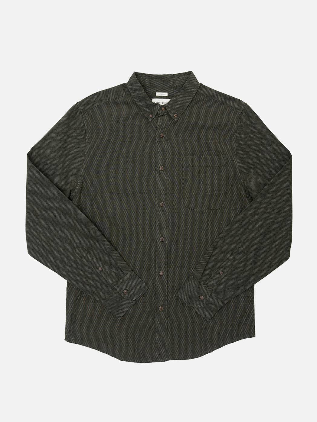 Sutton Slim Shirt in Dark Olive Dobby