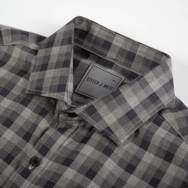 Monochrome Plaid Long Sleeve Woven Shirt, Smoke
