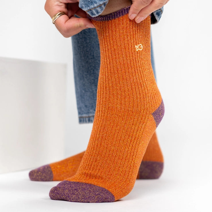 Combed Cotton Sparkly Socks, Brick