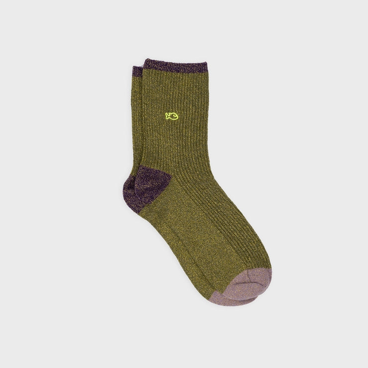 Combed Cotton Sparkly Socks, Olive