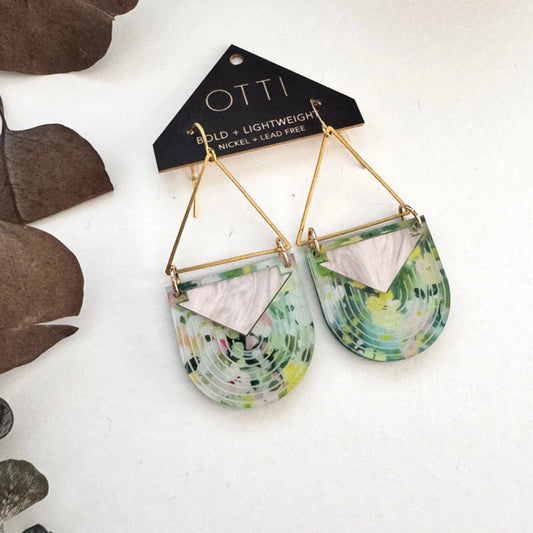 Power Clash Inlay Earrings, Floral + Pink