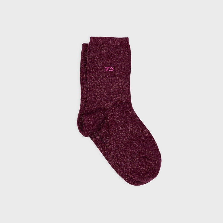 Combed Cotton Sparkly Socks, Wine