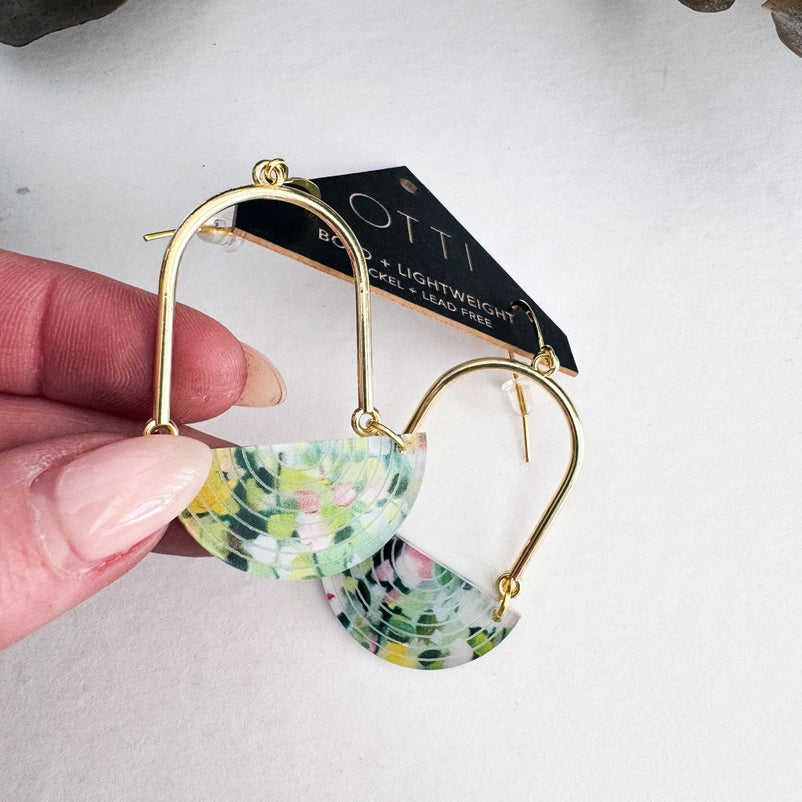 Half-Moon Earrings, Floral Watercolor