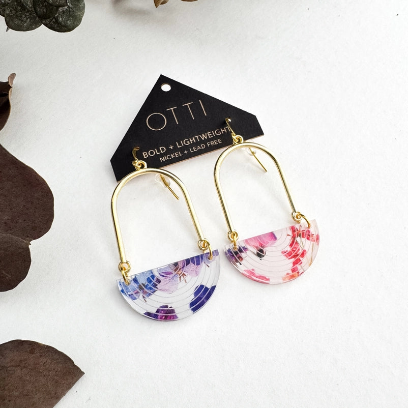 Half-Moon Earrings, Floral Bouquet