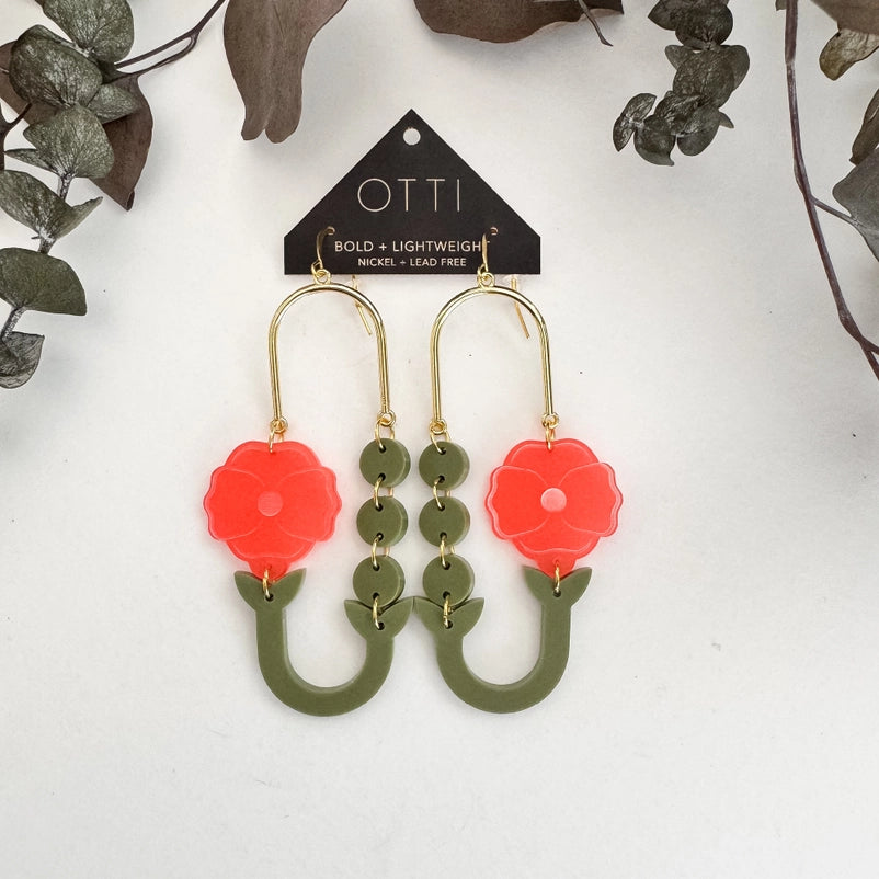 Botanical Acrylic Earrings, Poppy Loop
