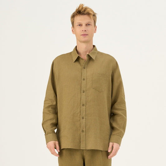 Linen Larch Shirt - Olive Khaki