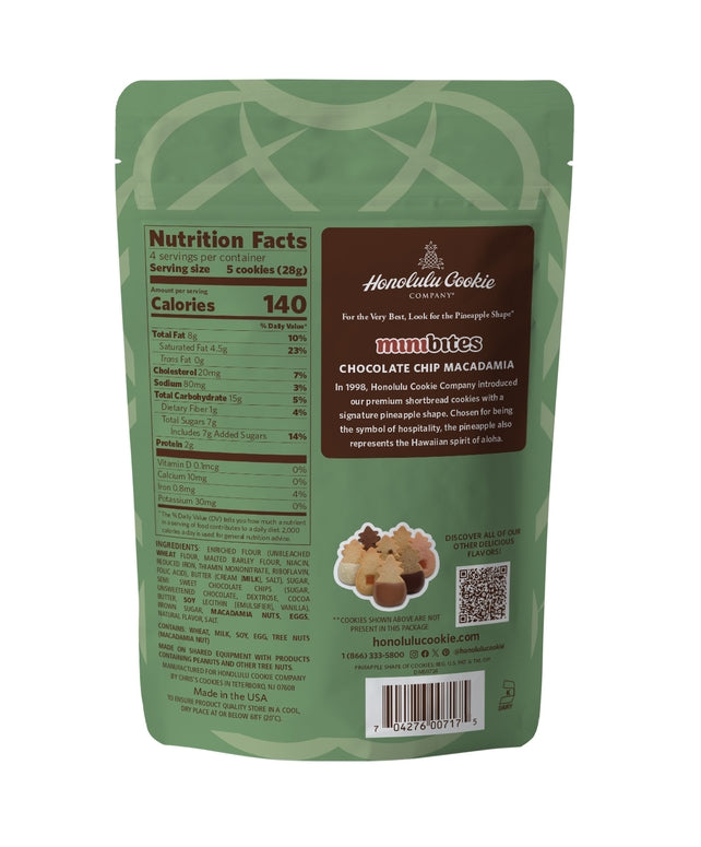 Chocolate Chip Macadamia Minibites Shortbread Cookies