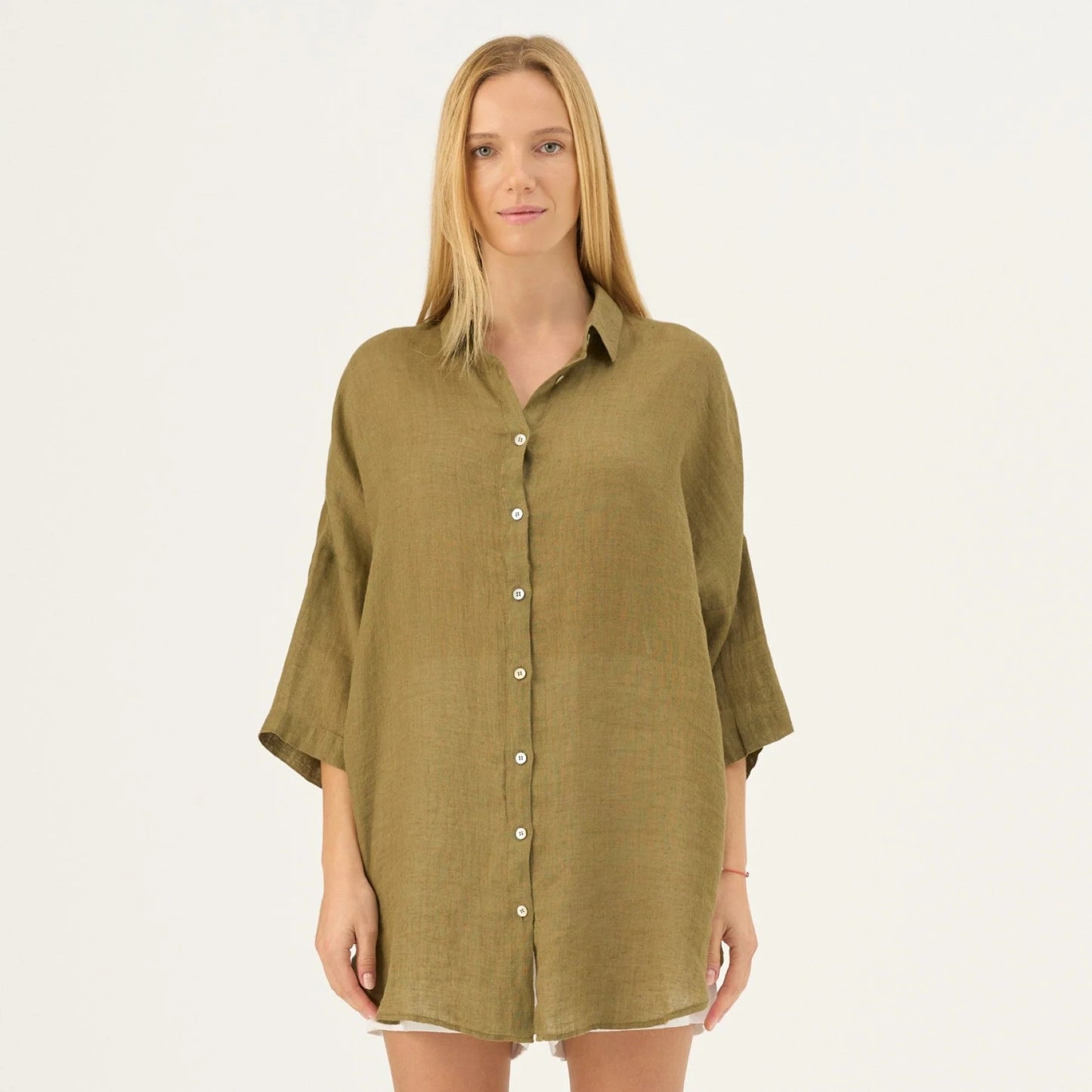 Linen Oregano Shirt - Olive Khaki