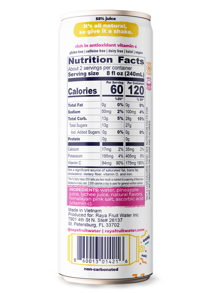 Raya Fruit Water, Pineapple + Lychee